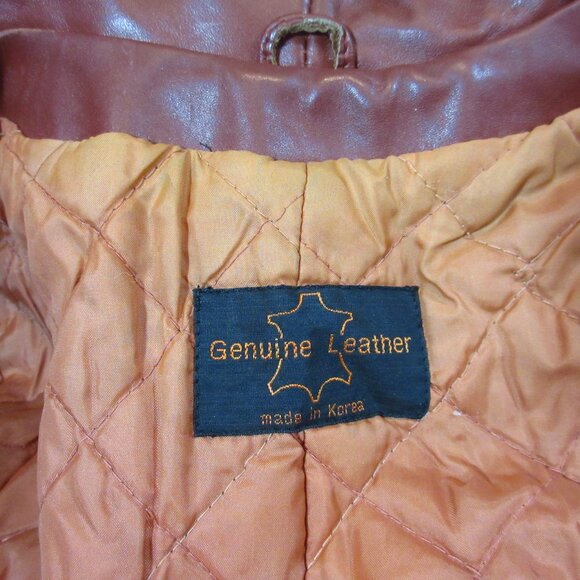 Vintage Genuine Leather Jacket Trench Coat S/Small Made in Korea Dark Red Maroon - Picture 16 of 16